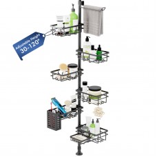 Shower Caddy Organizer Tension Pole, Rustproof 6-Pack Corner Shelf with 30-120 Inch Adjustable Shower Rack for Inside Shower, Extra Towel Bar & Soap Dish for Bathroom Organizers and Storage, Black